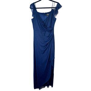 Alex Evenings 10 Navy Blue Glitter Chiffon Evening Gown Lined